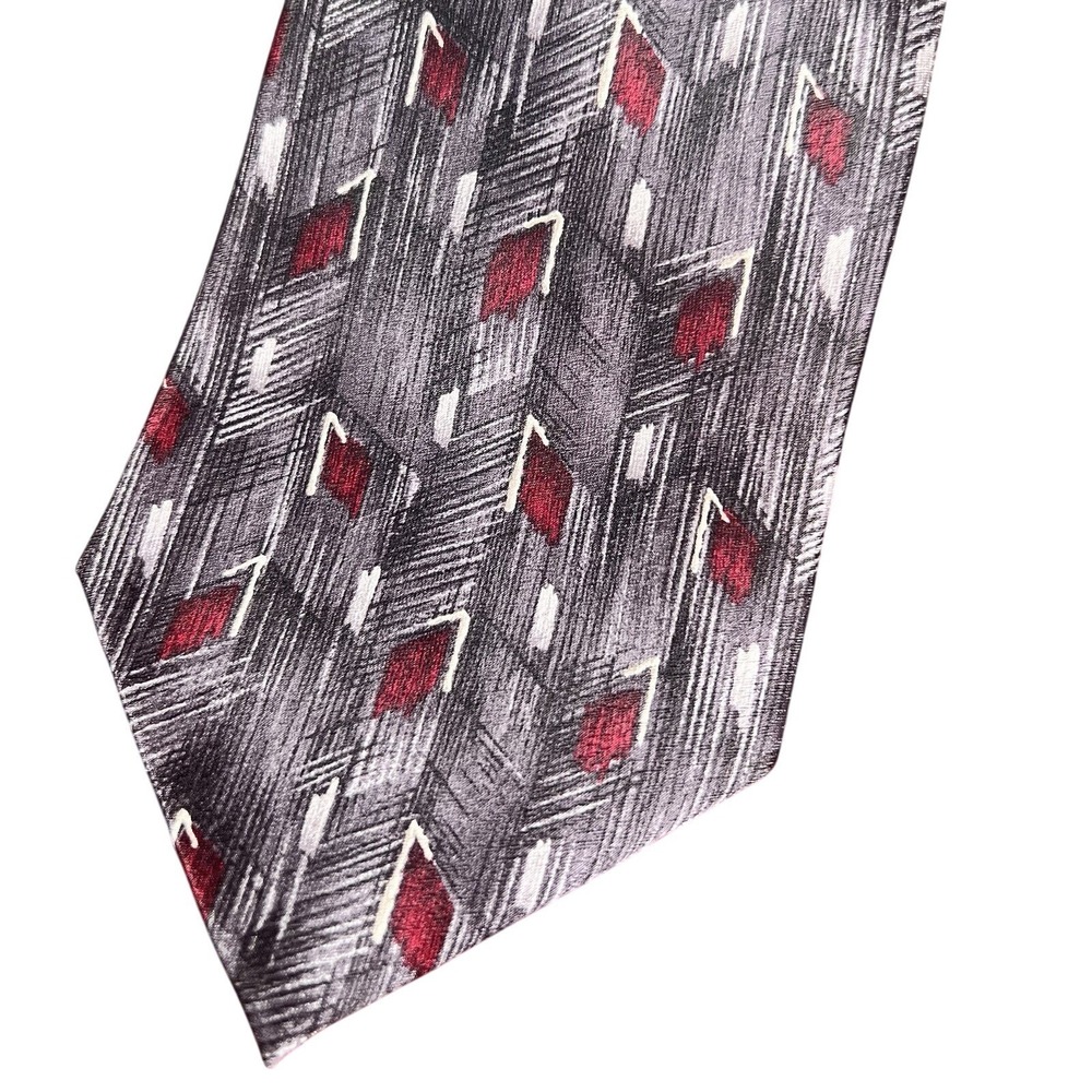 Pierre Cardin Mens Silk Tie Gray Red Abstract Geometric Wide‎ Necktie Designer